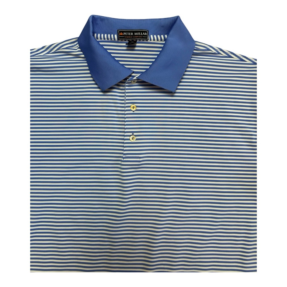 Peter Millar Summer Comfort Men's Striped Polo Blue Size XL